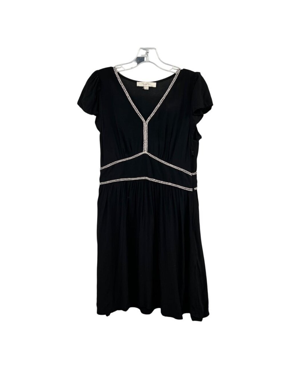 Loft Womens Shift Dress Cap Sleeve Embroidered Black/White Size 6